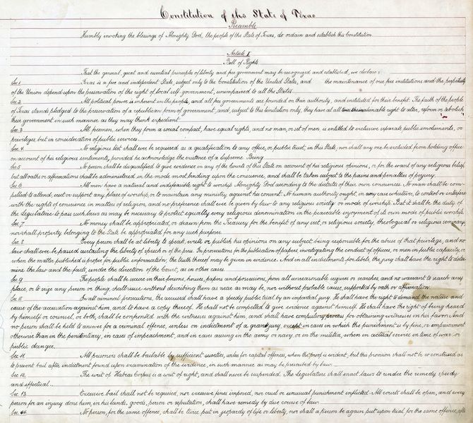 File:Texas Constitution of 1876 Article 1.jpg